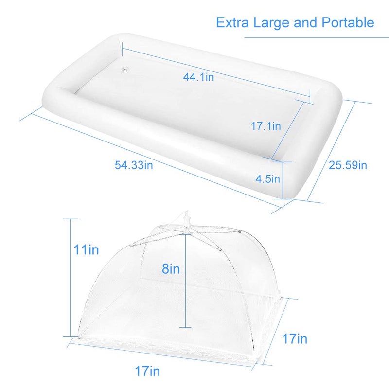FOOEN 1PCS Inflatable Serving Bars and 3PCS Mesh Food Umbrella Covers Tent for Outdoor,Keep Salads Beverages Ice Cold - For Parties Indoor & Outdoor BBQ, Picnic Pool Party Supplies Luau Cooler - Image 2